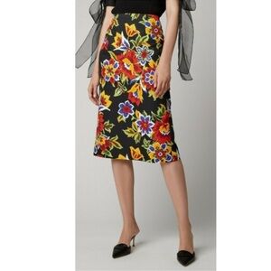 Carolina Herrera Multicolor Floral Knee Length Cotton Silk Blend Pencil Skirt 10